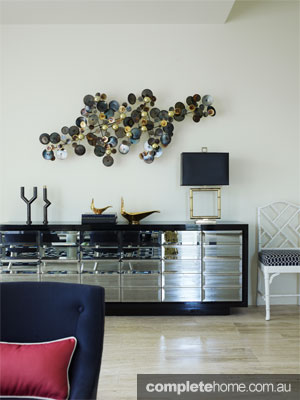 New Yorker black-gloss and smoke-bevelled mirror buffet from James Salmond Furniture